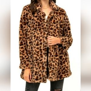 Ellie & Kate Leopard Animal Print Faux Fur Vegan Coat Jacket
